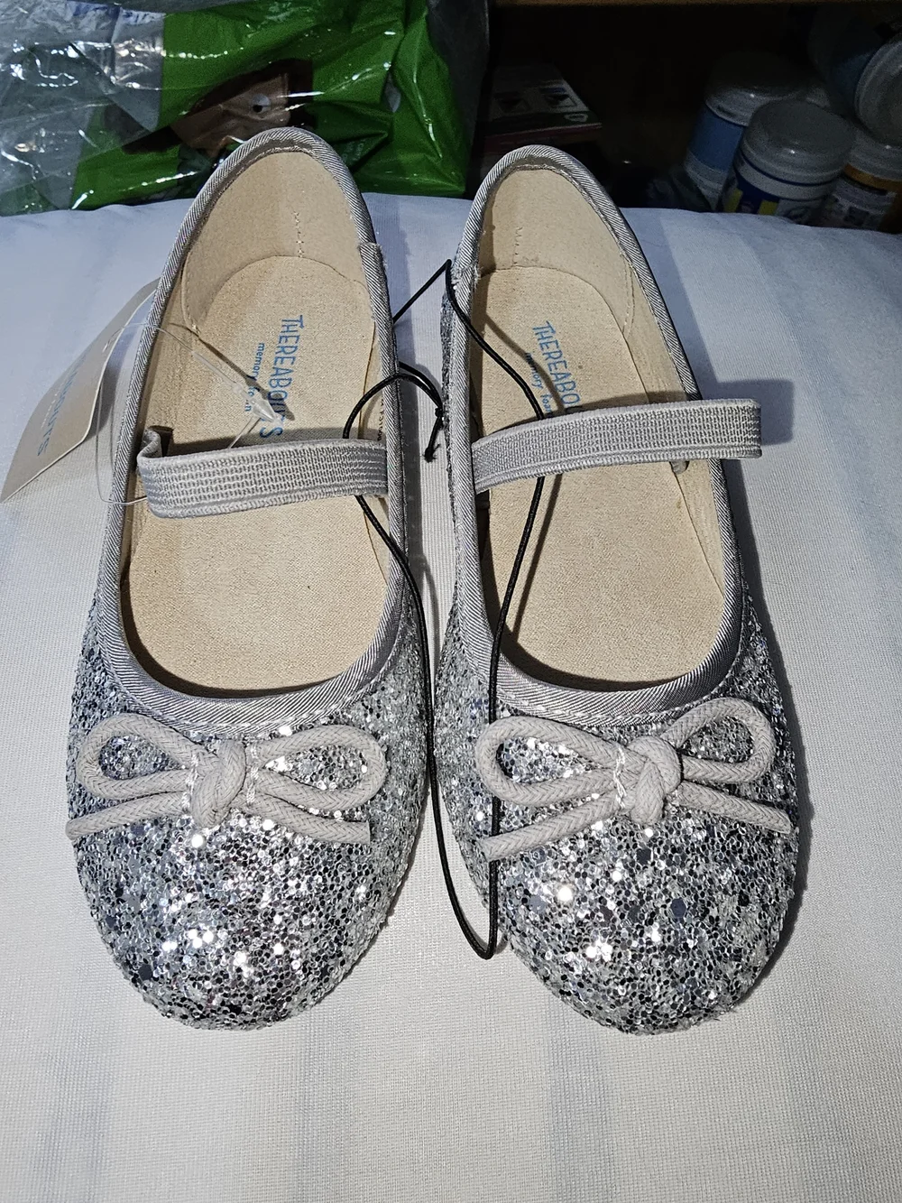 Therabody Silver Glitter Girls Memory Foam Ballet Flats